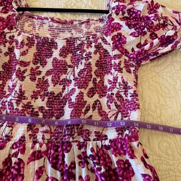 Bright floral puff sleeves ruched bodice prairie dress women's L - Picture 4 of 5